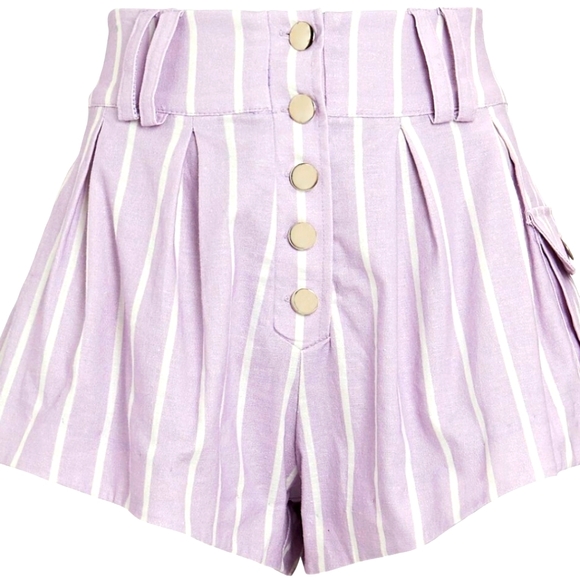 For Love And Lemons Pants - FOR LOVE & LEMONS Gia Striped Cargo Shorts Purple White Womens size Large